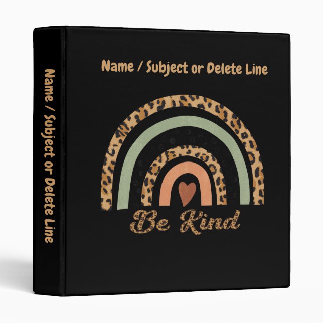 Be Kind Leopard Print Rainbow 3 Ring Binder (Front/Spine)