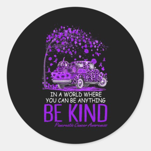 Be Kind Leopard Purple Truck Pancreatic Cancer Aut Classic Round Sticker