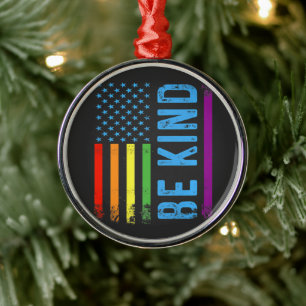 Be Kind Lgbt Lgbtq Gay Pride Rainbow Metal Ornament