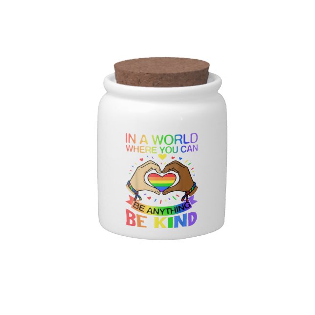 Be Kind LGBT Pride Rainbow Equality Awareness Tee Candy Jar (Front)
