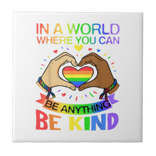 Be Kind LGBT Pride Rainbow Equality Awareness Tee Ceramic Tile