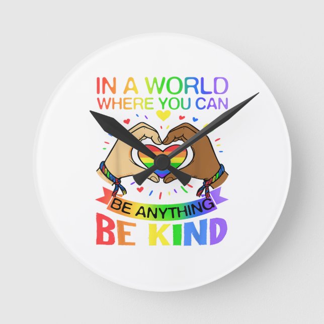 Be Kind LGBT Pride Rainbow Equality Awareness Tee Round Clock (Front)