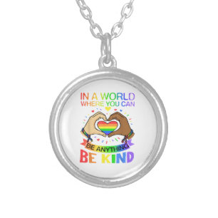 Be Kind LGBT Pride Rainbow Equality Awareness Tee Silver Plated Necklace