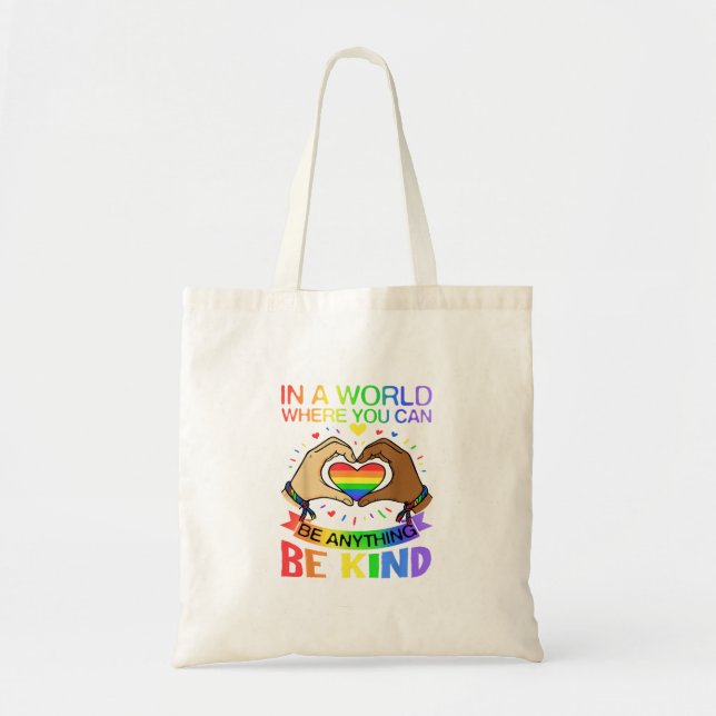 Be Kind LGBT Pride Rainbow Equality Awareness Tee Tote Bag (Front)