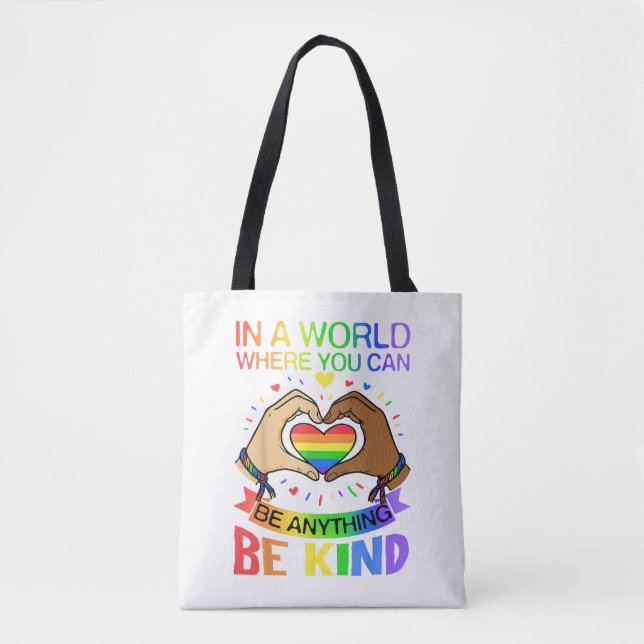Be Kind LGBT Pride Rainbow Equality Awareness Tee Tote Bag (Front)
