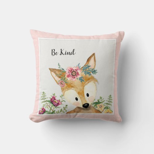 Be Kind Little Deer Watercolor Woodland Animal Art Throw Pillow
