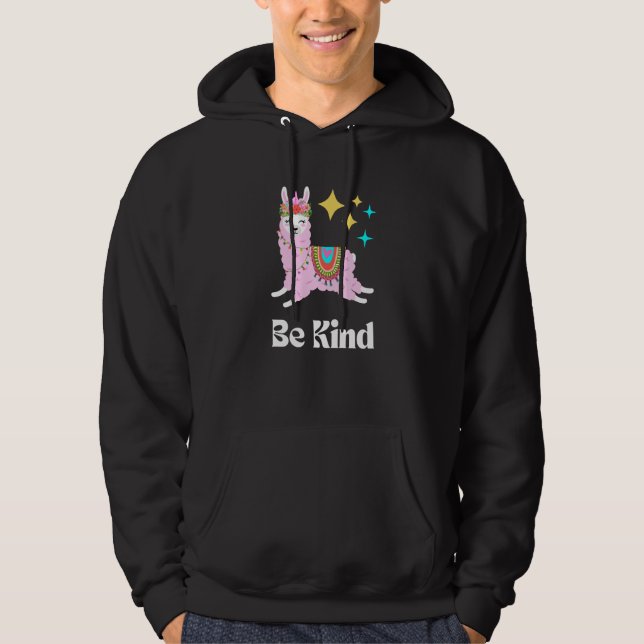 Be Kind Llama Kindness Cute Women's Empathy Pink B Hoodie (Front)