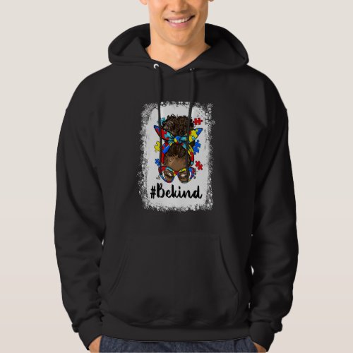 Be Kind Messy Bun Black Woman Autism Awareness Puz Hoodie