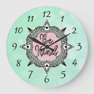 Be Kind Mint Green and Pink Large Clock