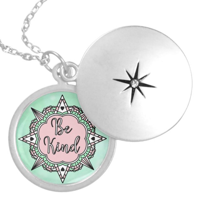 Be Kind | Mint Green and Pink Locket Necklace (Front)
