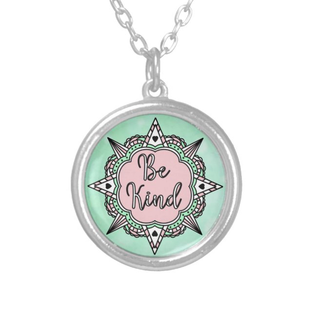 Be Kind | Mint Green and Pink Silver Plated Necklace (Front)