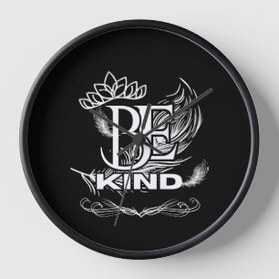 Be Kind Motivational Typography Feather & Floral Clock