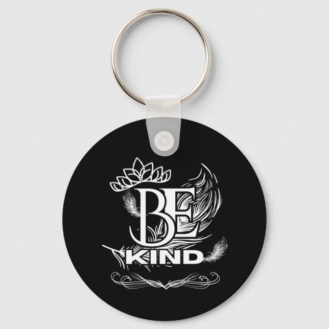 Be Kind Motivational Typography | Feather & Floral Keychain (Front)