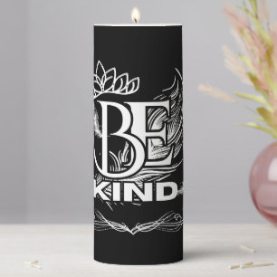 Be Kind Motivational Typography Feather & Floral Pillar Candle