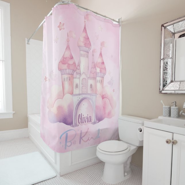 Be Kind Palace on the Pink Cloud customizable Shower Curtain (In Situ)