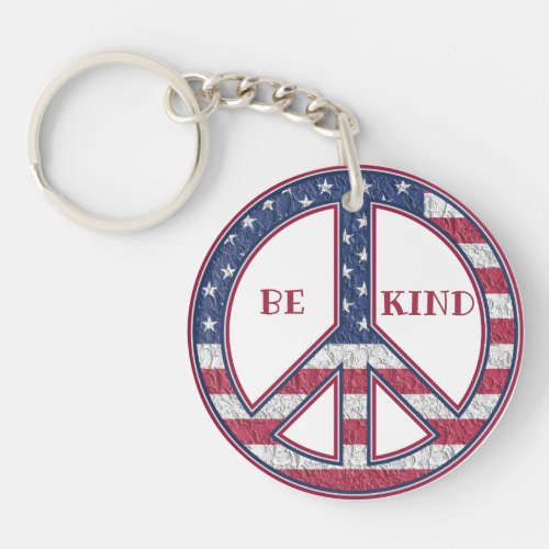 Be Kind Patriotic United States Flag Peace Sign Keychain