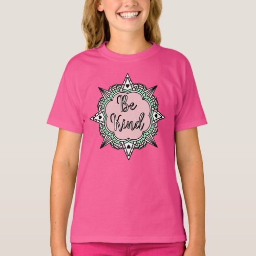 Be Kind  Pink and Mint Green Mandala T_Shirt