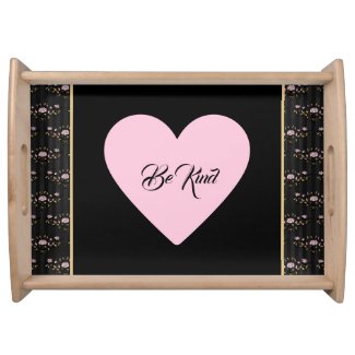 Be Kind Pink Heart on Tiny Roses and Black Stripes