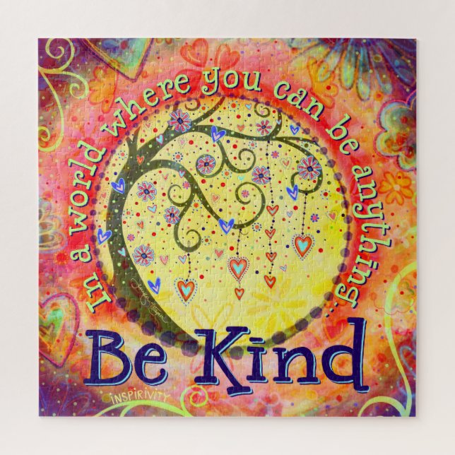  Be KIND Pretty Floral Inspirational Inspirivity Jigsaw Puzzle (Vertical)