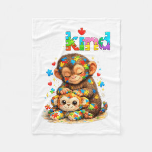 Be Kind Punch Monkey Colorful Puzzle Autism Fleece Blanket