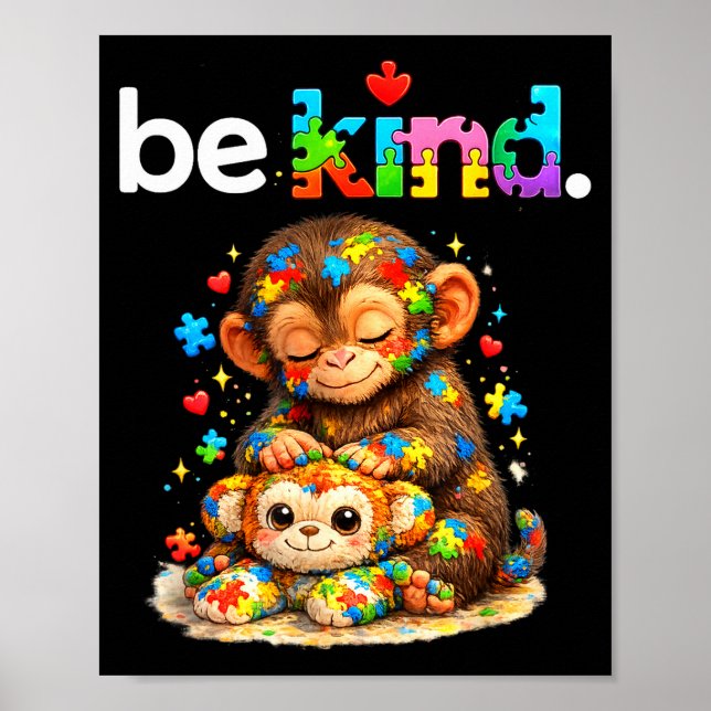 Be kind punch monkey colorful puzzle autism poster (Front)
