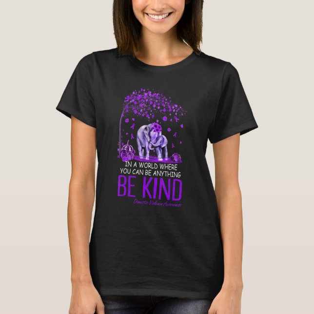 Be Kind Purple Domestic Violence Awareness Elephan T-Shirt (Front)