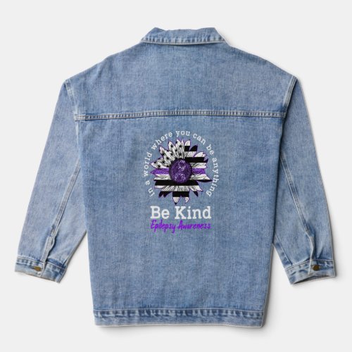 Be Kind Purple Ribbon Sunflower Kindness Epilepsy  Denim Jacket