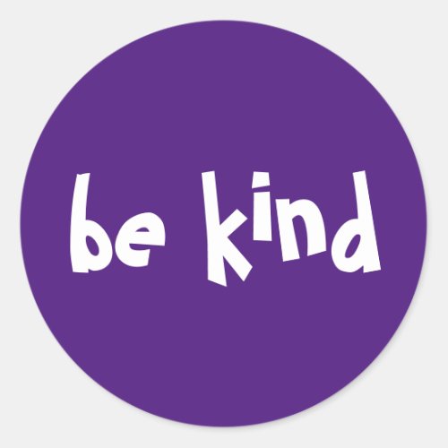 Be Kind Purple Typography Navy White Classic Round Sticker