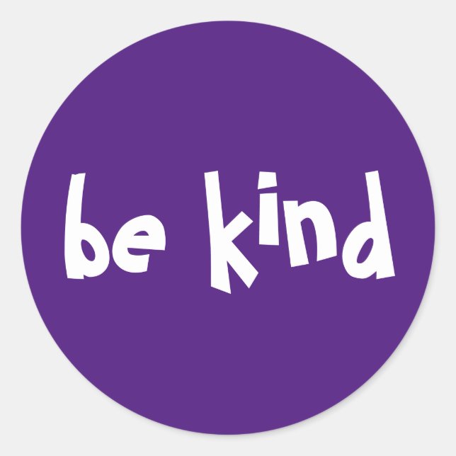 Be Kind Purple Typography Navy White Classic Round Sticker (Front)