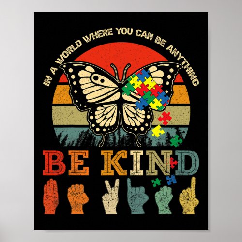 Be Kind Puzzle Butterfly Asl Teacher Autism Awaren Poster