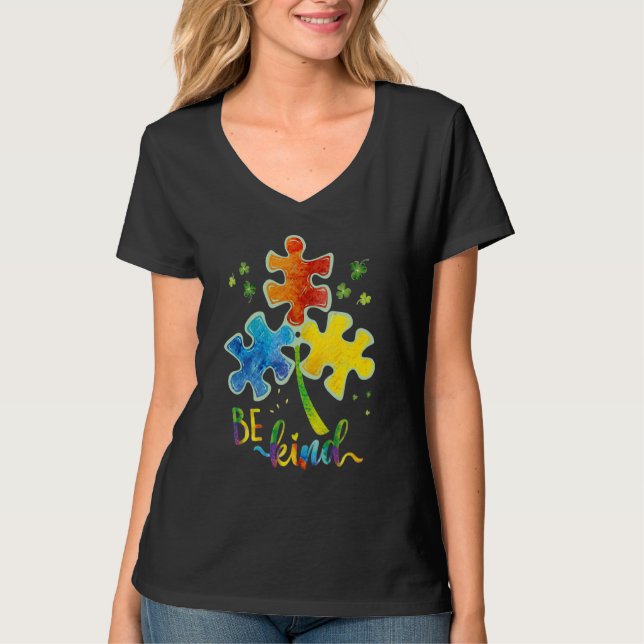 Be Kind Puzzle Piece Autism Awareness Autism Mom D T-Shirt (Front)