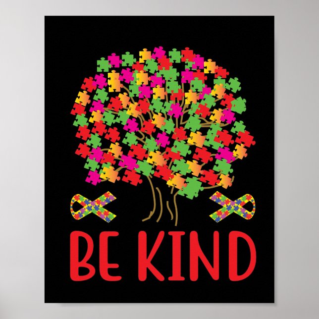 Be Kind Puzzle Piece Tree Poster (Front)