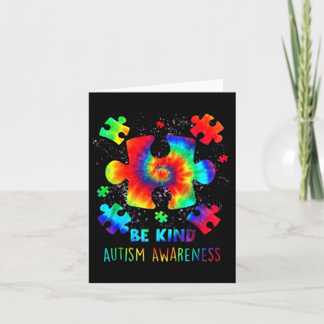 Be Kind Puzzle Pieces Tie Dye Autism Awareness  Card (Front)