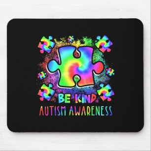 Be Kind Puzzle Pieces Tie Dye Autism Awareness Mon Mouse Pad