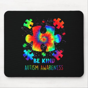 Be Kind Puzzle Pieces Tie Dye Autism Awareness Mouse Pad