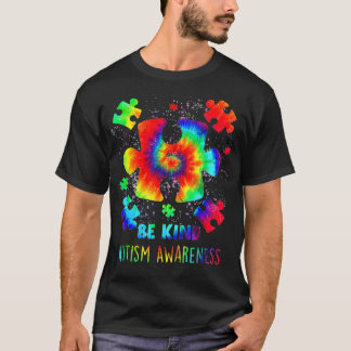 Be Kind Puzzle Pieces Tie Dye Autism Awareness T-Shirt
