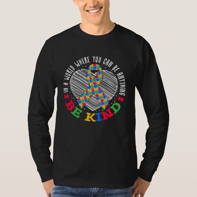 Be Kind Puzzle Ribbon Heart Autism Awareness Autis T-Shirt (Front)