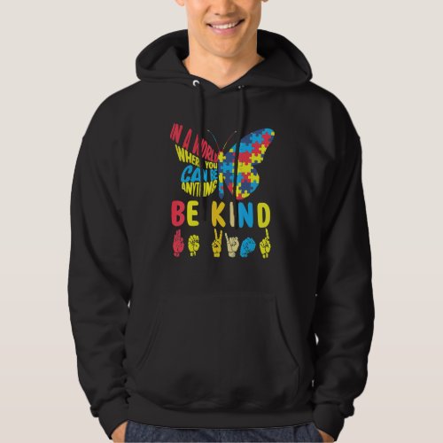 Be Kind Puzzle Sign Language Hand Talking Autism Hoodie