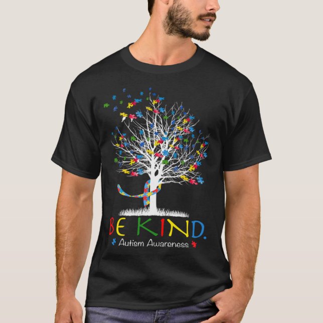Be Kind Puzzle Tree Autism Awareness Month Kids Me T-Shirt (Front)