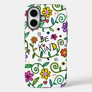Be Kind Quote Cute Typography and Floral iPhone 16 Case