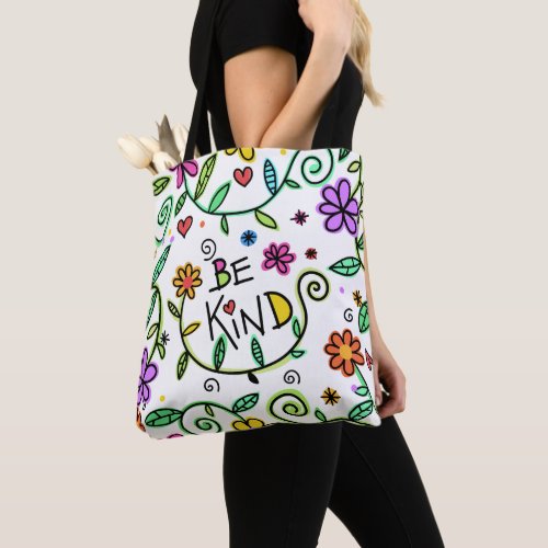 Be Kind Quote Cute Typography and Floral Tote Bag