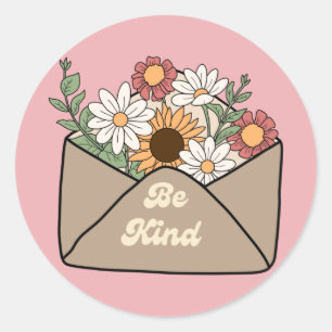 be kind quote on flower message envelope classic round sticker