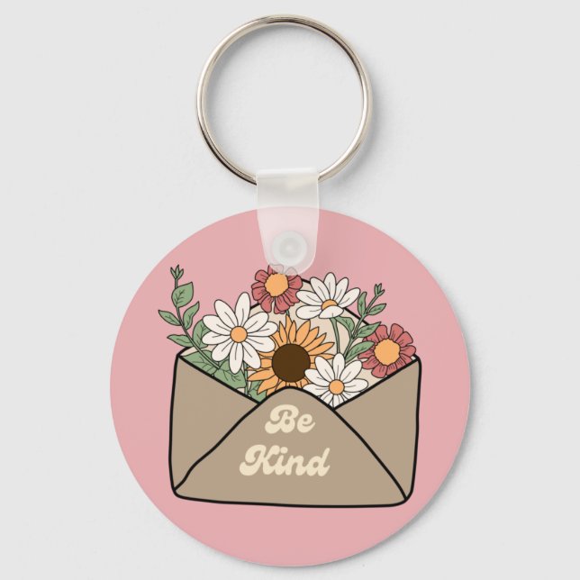 be kind quote on flower message envelope keychain (Front)