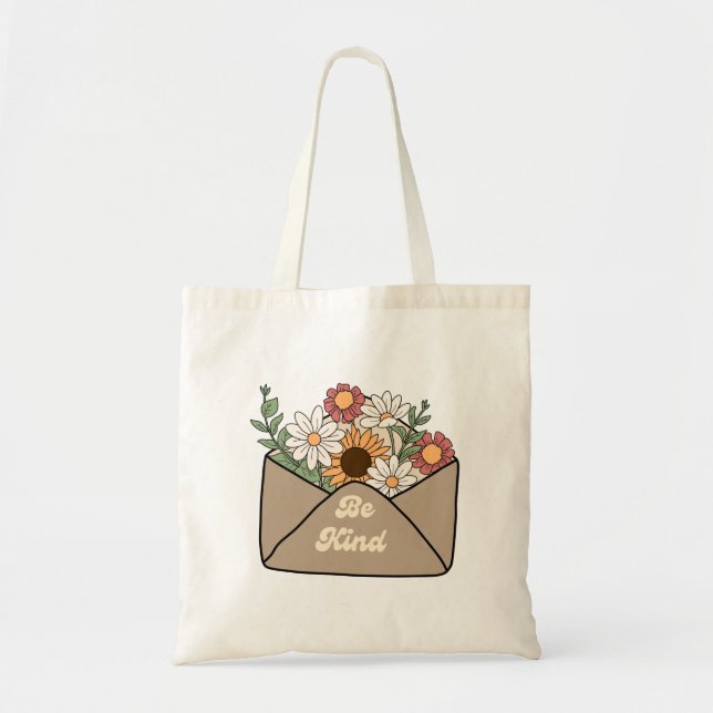 be kind quote on flower message envelope tote bag (Front)