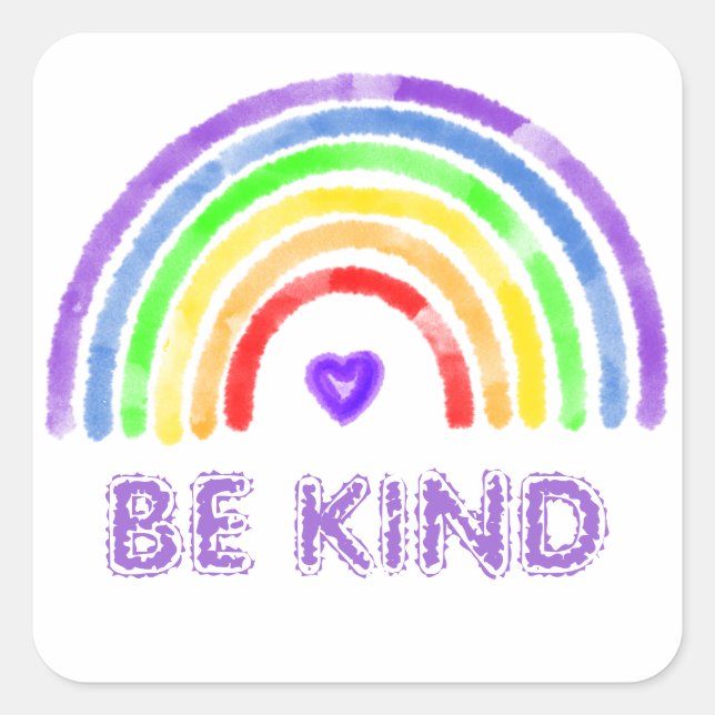 Be Kind | Rainbow and Heart Watercolor   Square Sticker (Front)