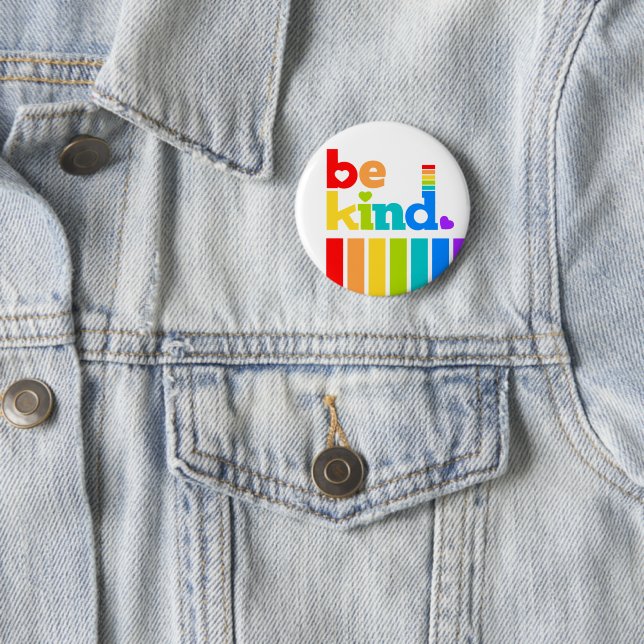 Be kind rainbow colored graphic slogan button (In Situ)