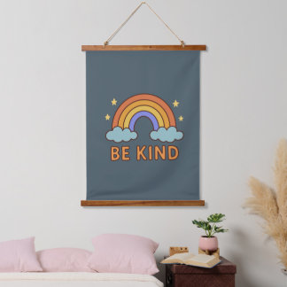"Be Kind Rainbow – Colorful Positive Quote Design" Hanging Tapestry