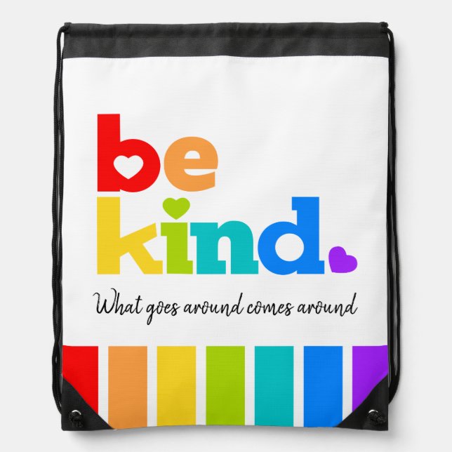 Be kind rainbow custom message drawstring bag (Front)