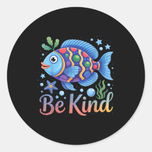 Be kind rainbow fish teacher reading book lover classic round sticker