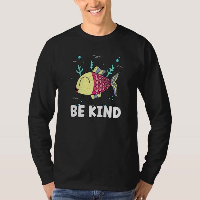Be Kind Rainbow Fishing Teacher Life Teaching Back T-Shirt (Front)